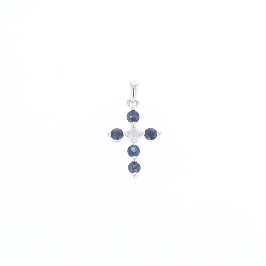 Small Blue Sapphire Cross Pendant