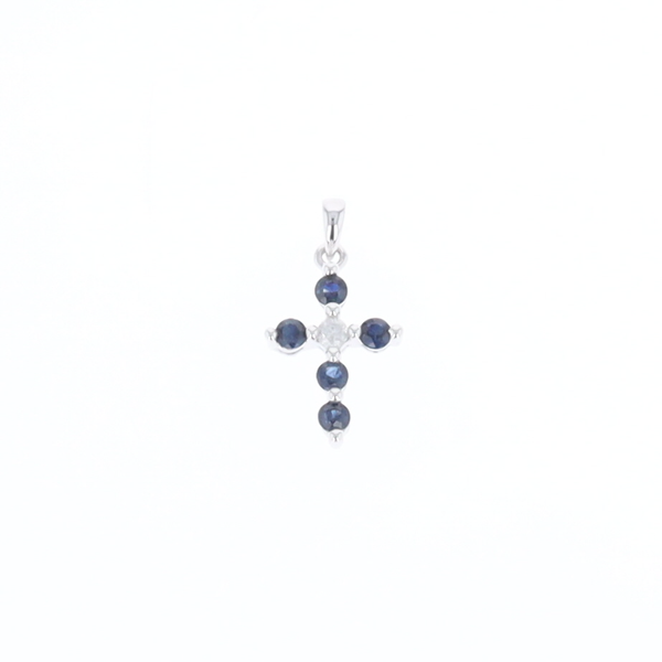 Small Blue Sapphire Cross Pendant