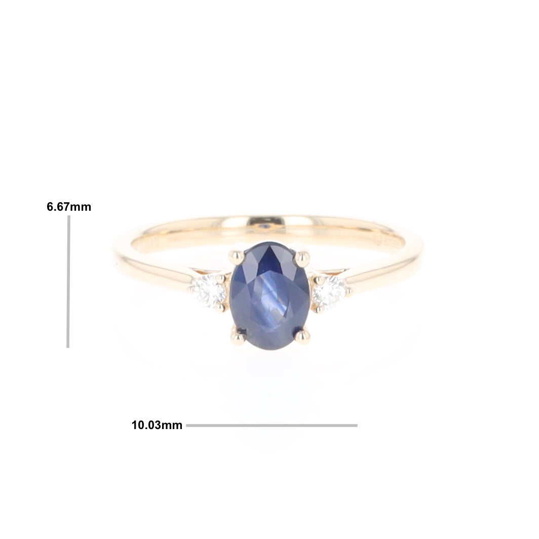 Oval Sapphire Ring With 2 Accent Diamonds