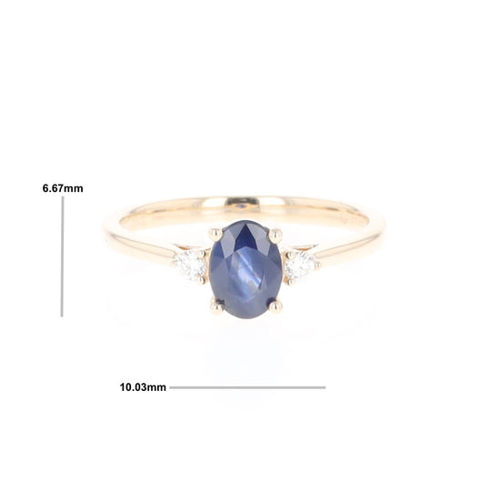 Oval Sapphire Ring With 2 Accent Diamonds