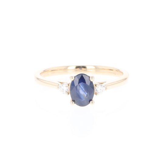 Oval Sapphire Ring With 2 Accent Diamonds