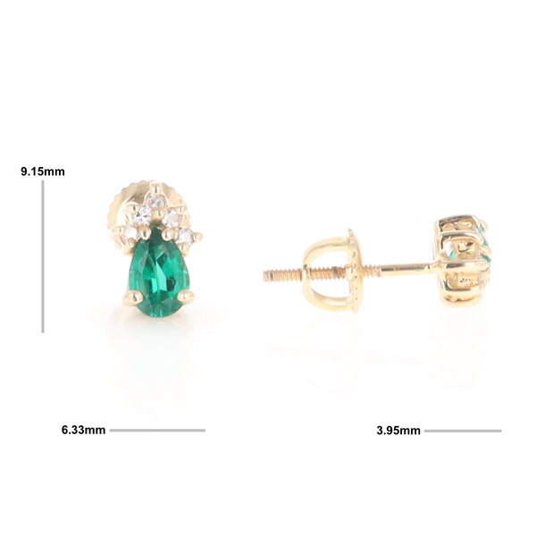 Synthetic Emerald Pear Shaped Earrings with Diamond Accents