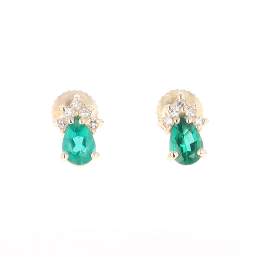 Synthetic Emerald Pear Shaped Earrings with Diamond Accents
