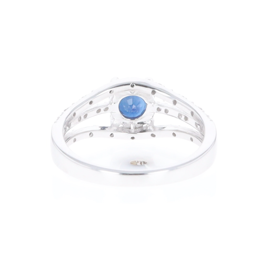 Blue Sapphire Triple Shank Ring With Accent Diamonds