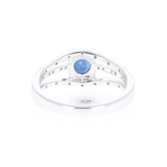 Blue Sapphire Triple Shank Ring With Accent Diamonds