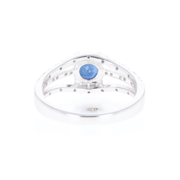 Blue Sapphire Triple Shank Ring With Accent Diamonds