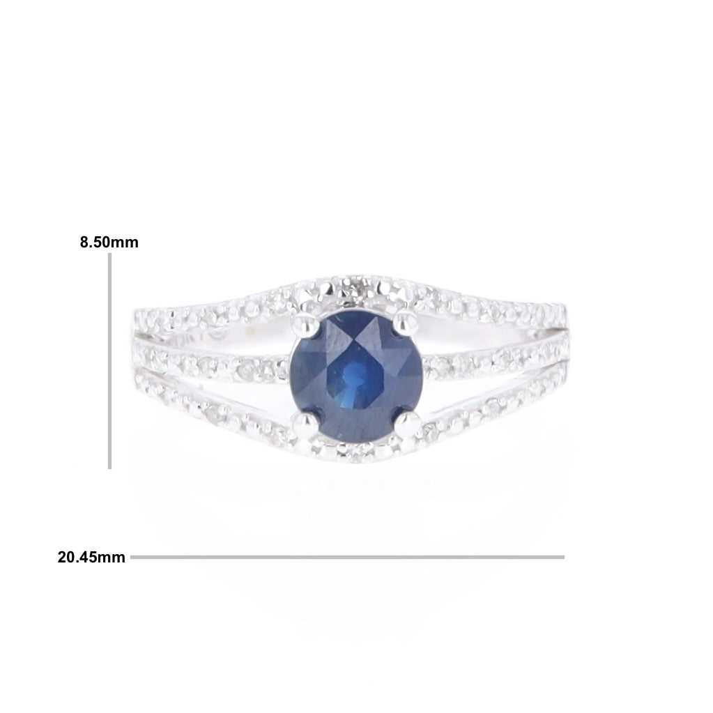Blue Sapphire Triple Shank Ring With Accent Diamonds