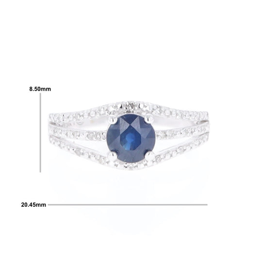Blue Sapphire Triple Shank Ring With Accent Diamonds