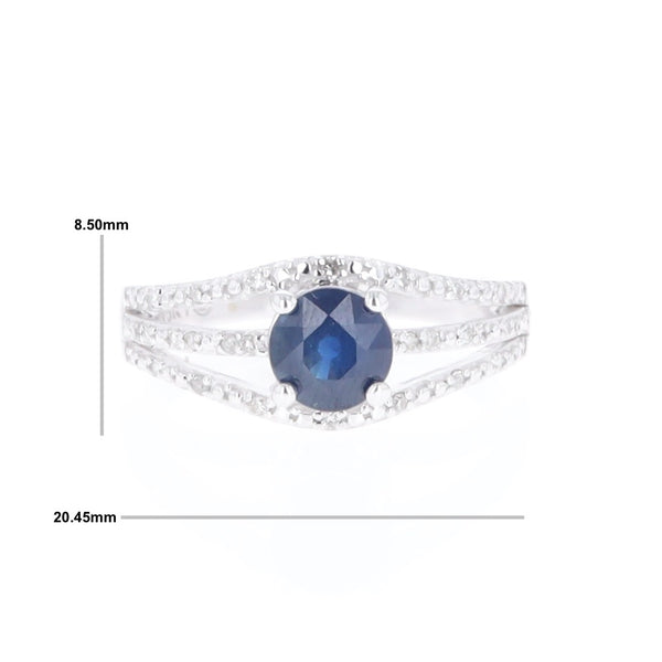 Blue Sapphire Triple Shank Ring With Accent Diamonds