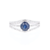 Blue Sapphire Triple Shank Ring With Accent Diamonds