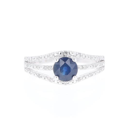 Blue Sapphire Triple Shank Ring With Accent Diamonds