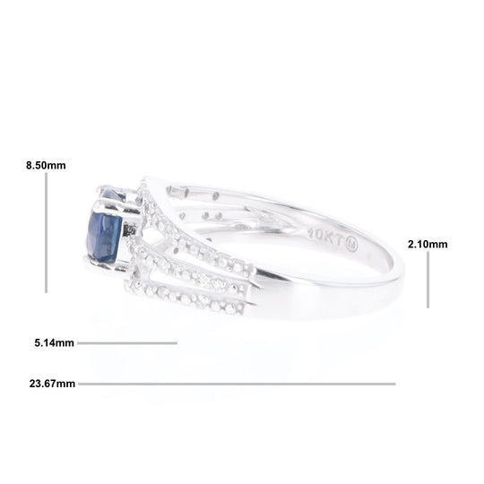 Blue Sapphire Triple Shank Ring With Accent Diamonds