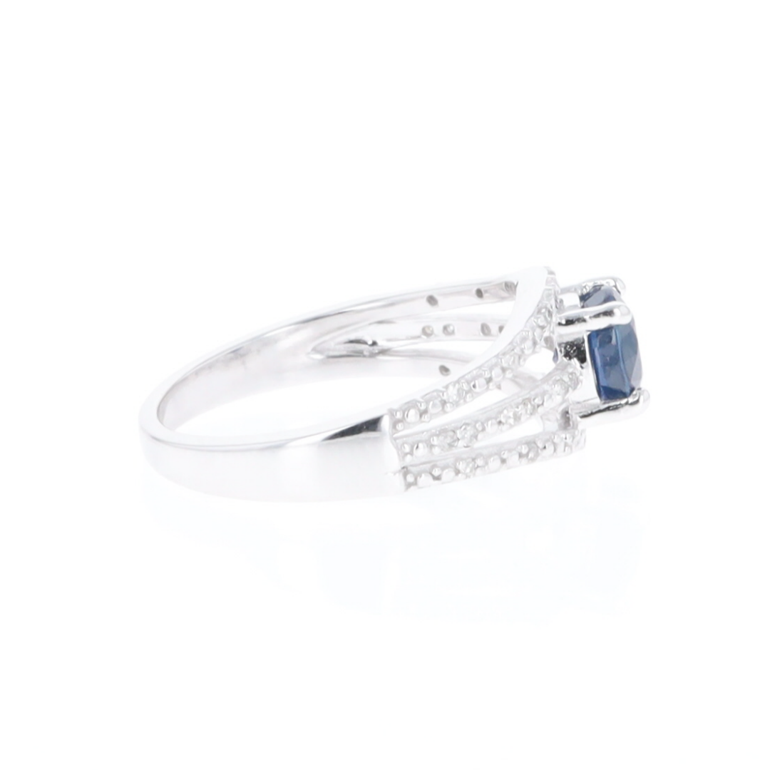 Blue Sapphire Triple Shank Ring With Accent Diamonds
