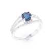 Blue Sapphire Triple Shank Ring With Accent Diamonds