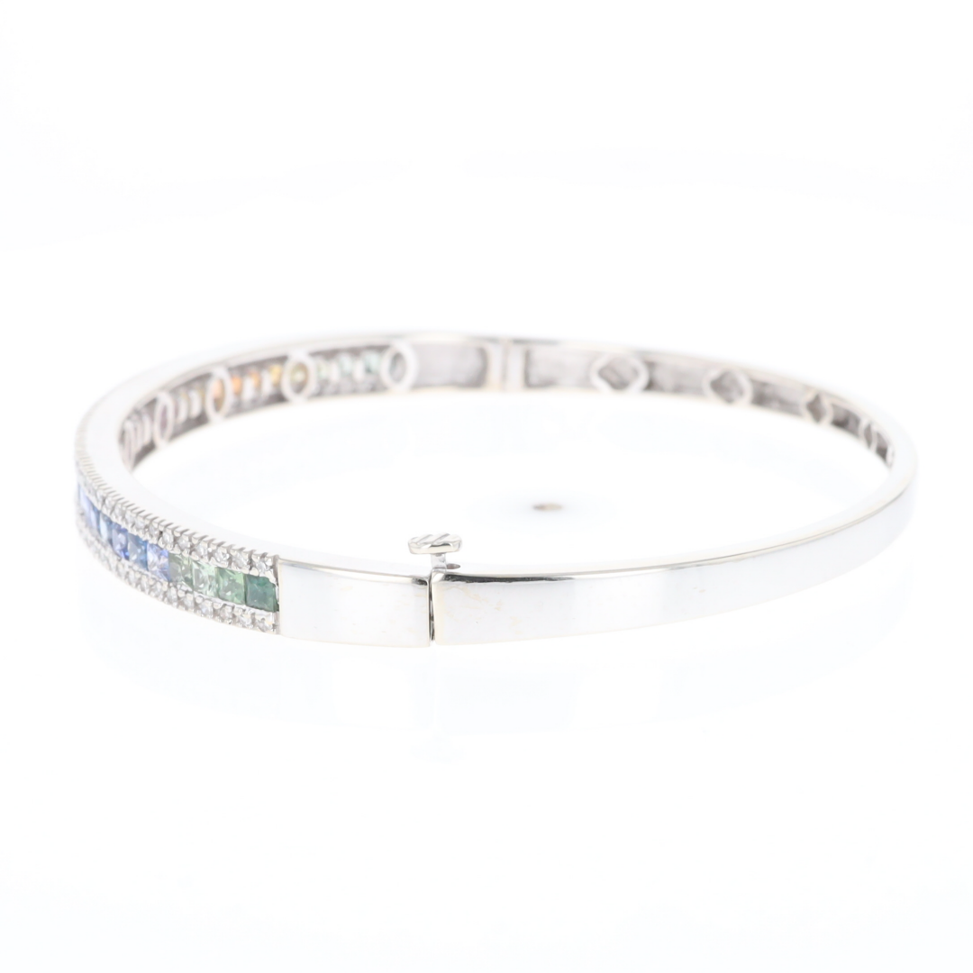 Multi-color Sapphire Cuff Bracelet with Diamond Accents