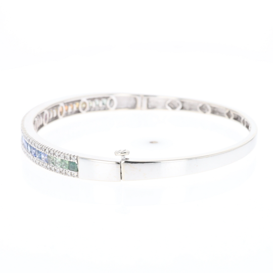 Multi-color Sapphire Cuff Bracelet with Diamond Accents