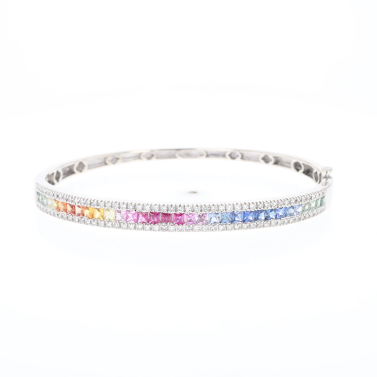 Multi-color Sapphire Cuff Bracelet with Diamond Accents