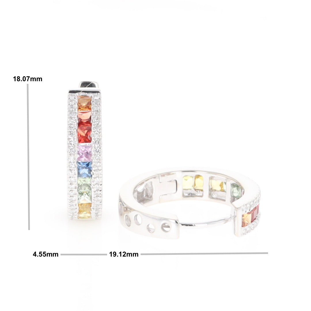 Multi-color Sapphire Hoop Earrings with Diamond Accents