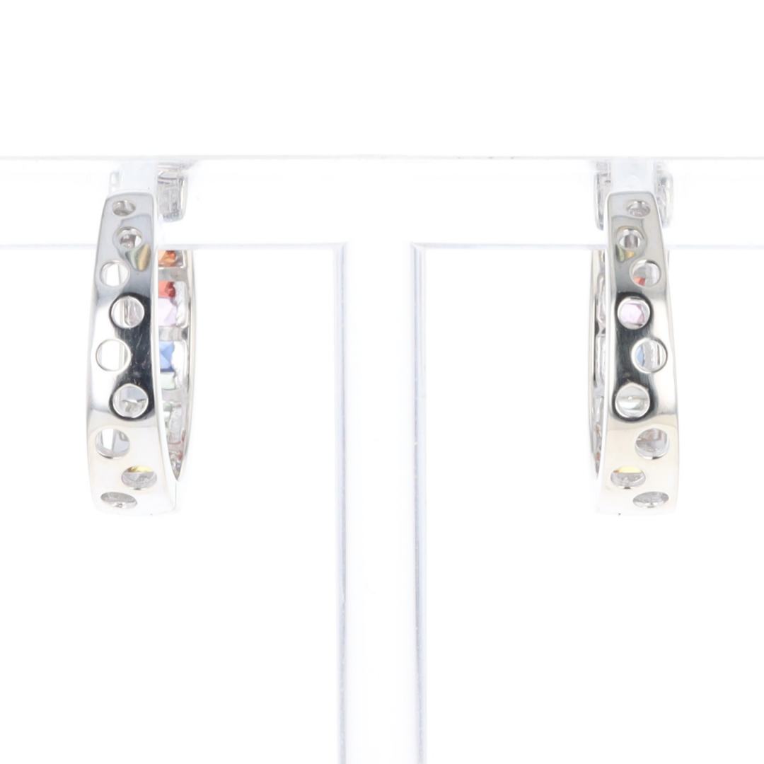 Multi-color Sapphire Hoop Earrings with Diamond Accents