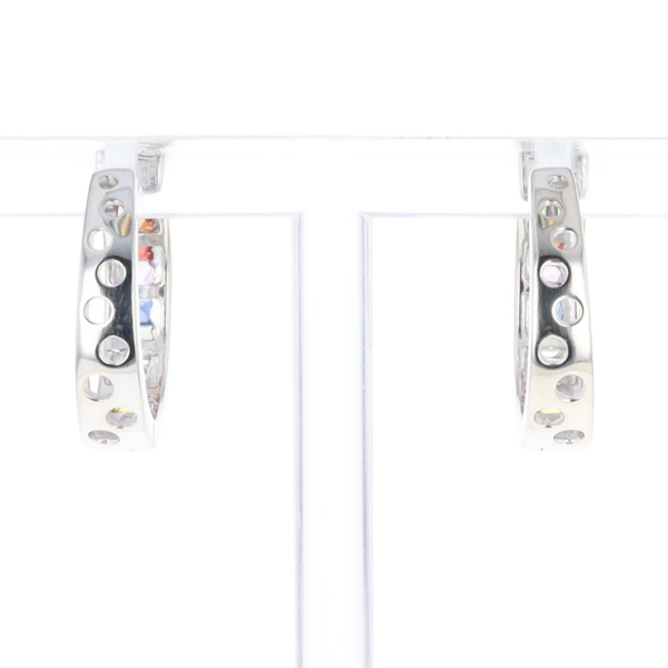 Multi-color Sapphire Hoop Earrings with Diamond Accents