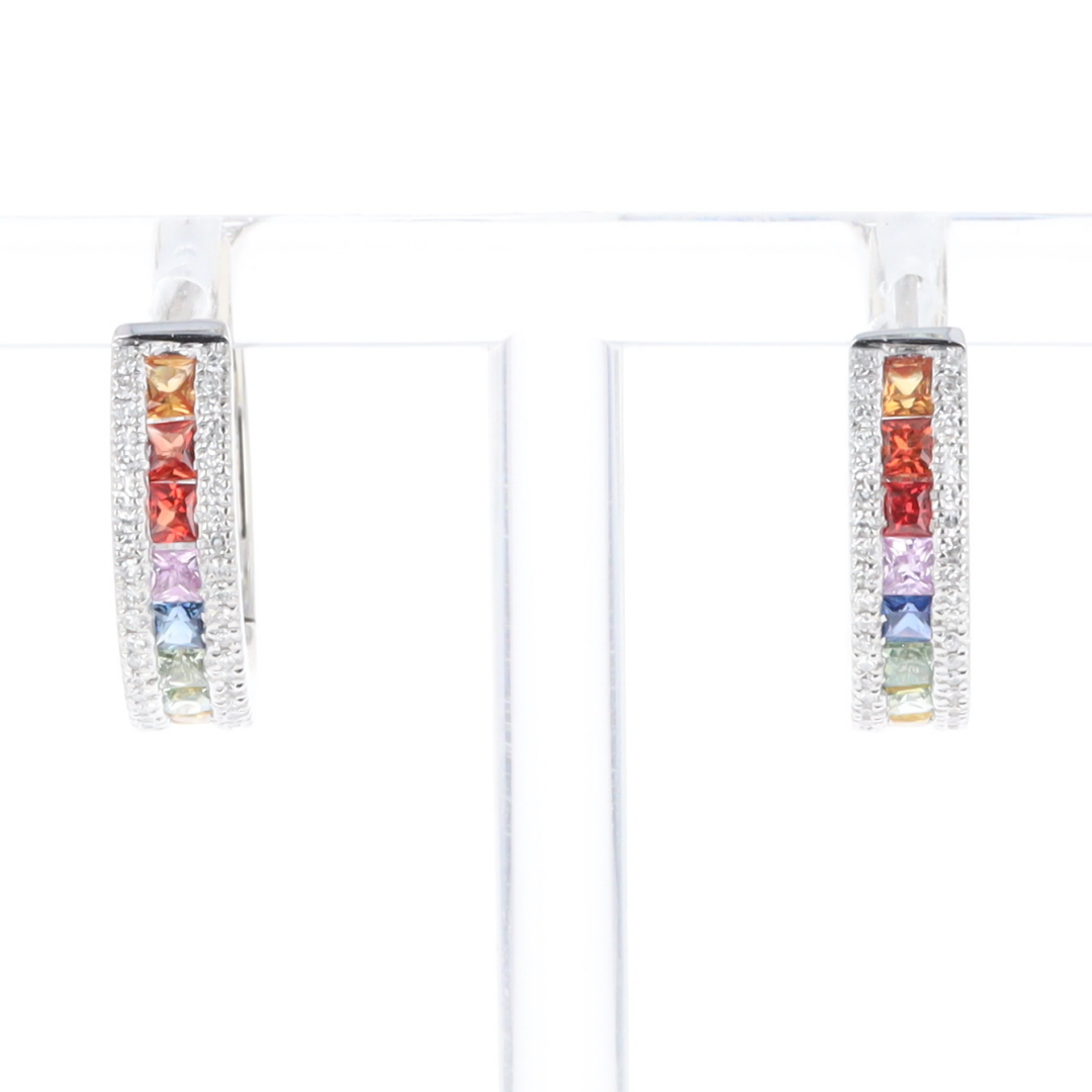 Multi-color Sapphire Hoop Earrings with Diamond Accents