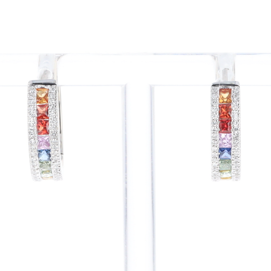 Multi-color Sapphire Hoop Earrings with Diamond Accents