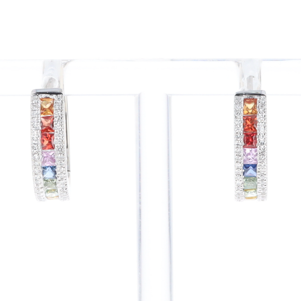 Multi-color Sapphire Hoop Earrings with Diamond Accents