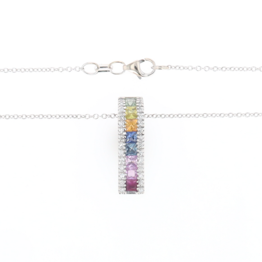 Multi-color Sapphire Necklace with Diamond Accents