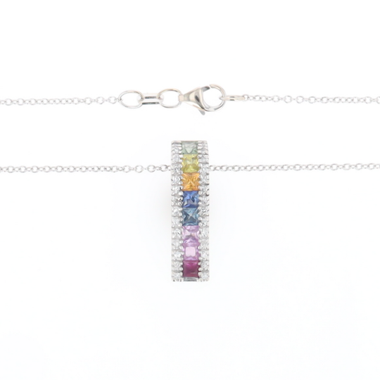 Multi-color Sapphire Necklace with Diamond Accents