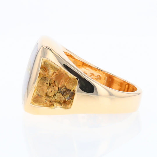 Gold Quartz Ring Double Side Natural Nuggets Rectangle Inlaid Center G1