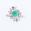 18K White Gold Vintage Emerald and Dimond Ring