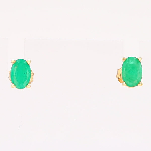14K 0.88ctw Natural Emerald Basket Mount Oval Earrings