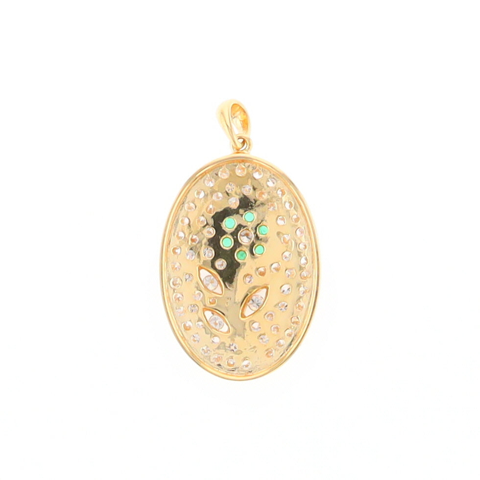 Emerald and Diamond Encrusted Oval Flower Pendant