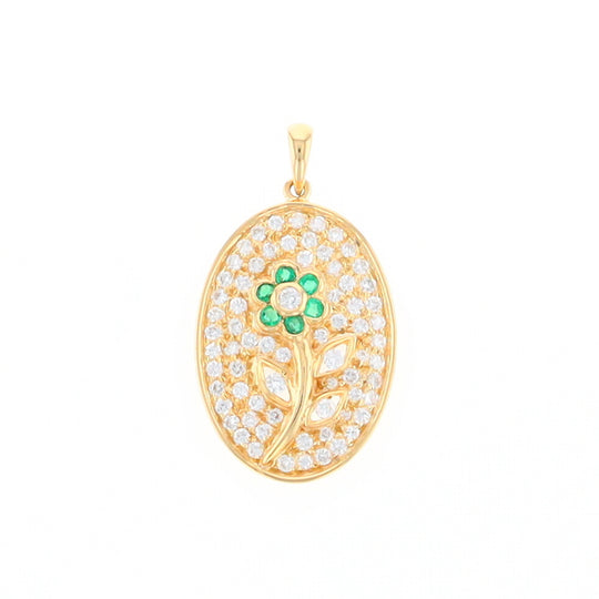 Emerald and Diamond Encrusted Oval Flower Pendant