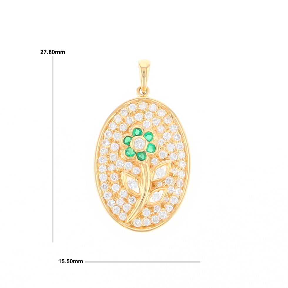 Emerald and Diamond Encrusted Oval Flower Pendant