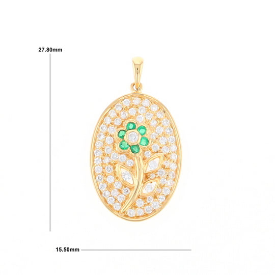 Emerald and Diamond Encrusted Oval Flower Pendant