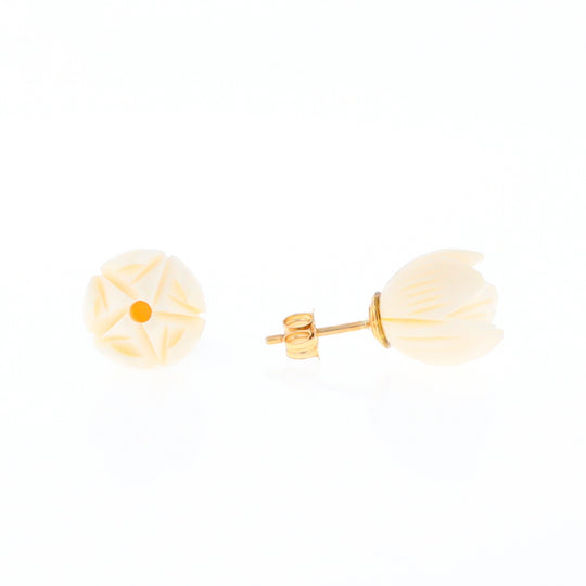 Carved Ivory Flower Stud Earrings