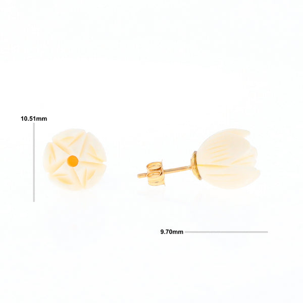 Carved Ivory Flower Stud Earrings