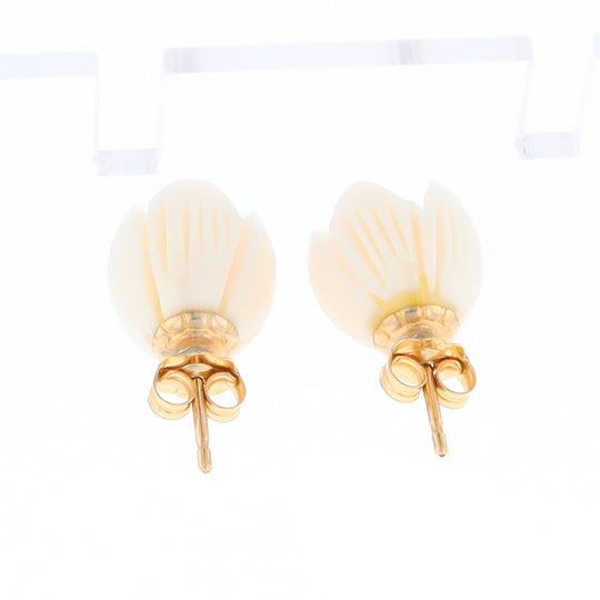 Carved Ivory Flower Stud Earrings