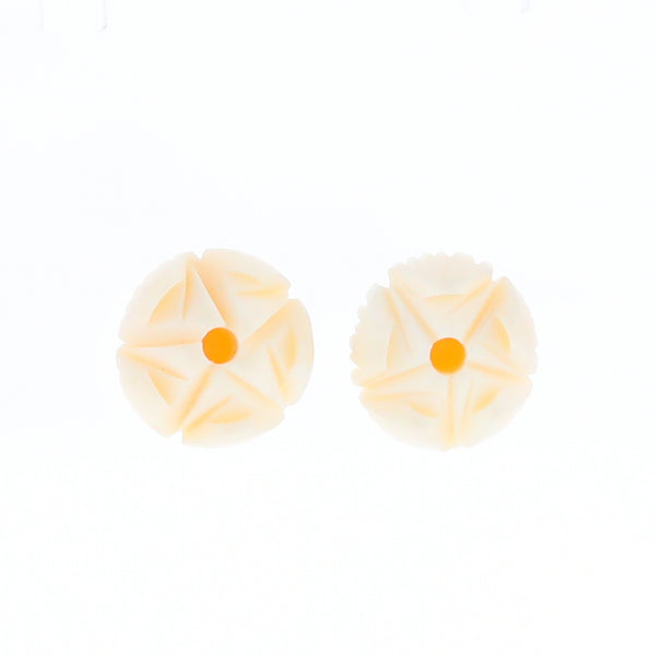 Carved Ivory Flower Stud Earrings