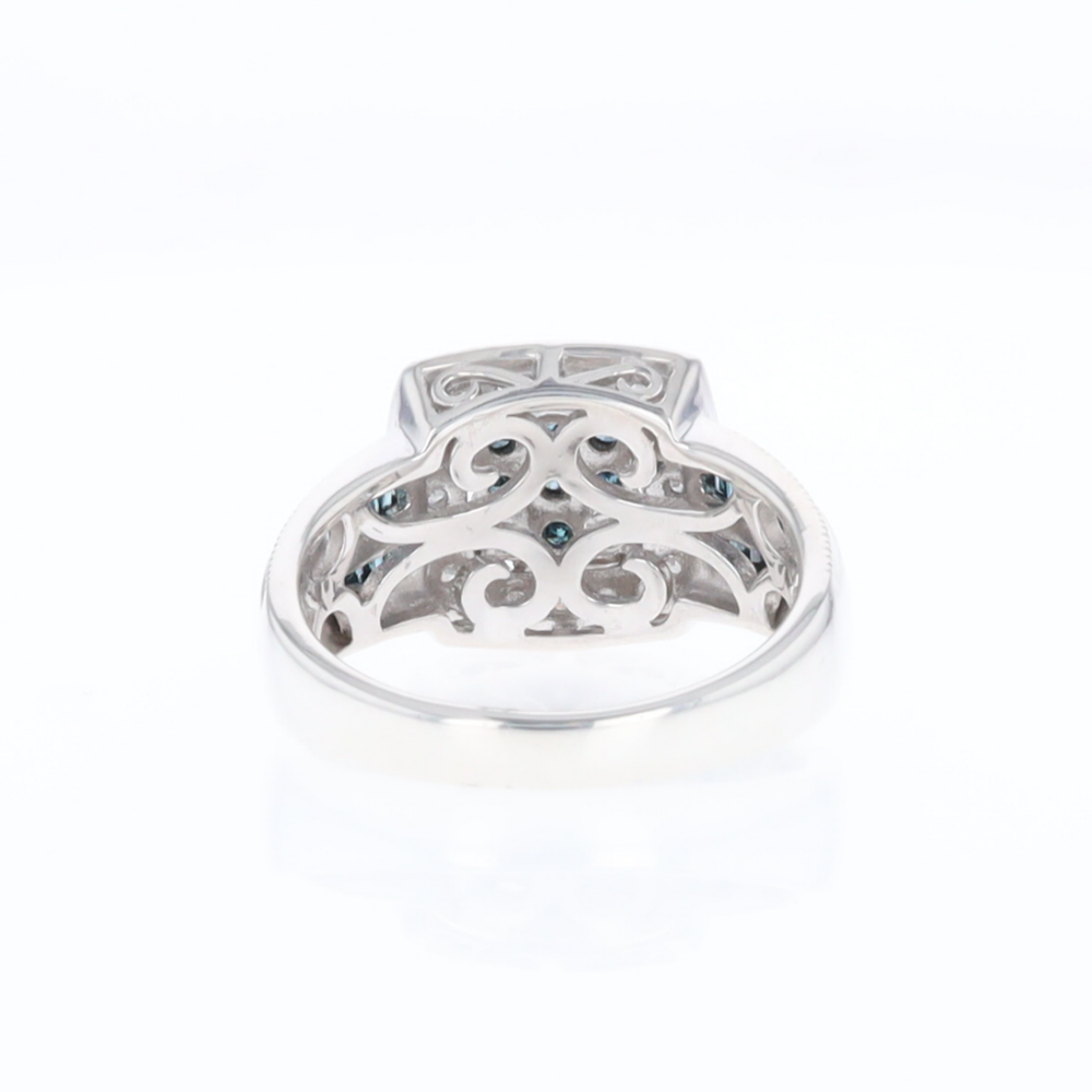 Square Blue & White Diamond Ring
