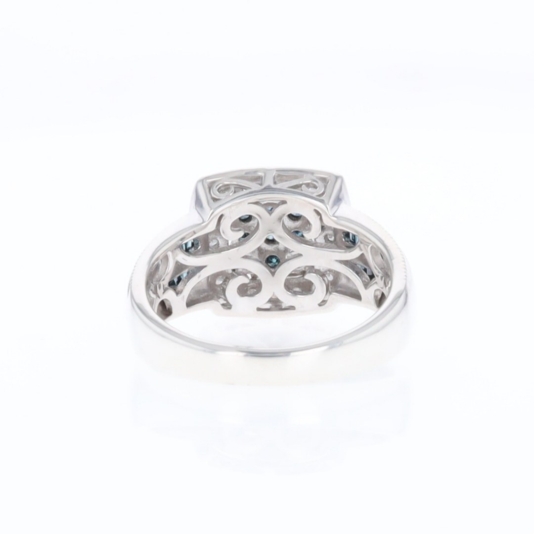 Square Blue & White Diamond Ring