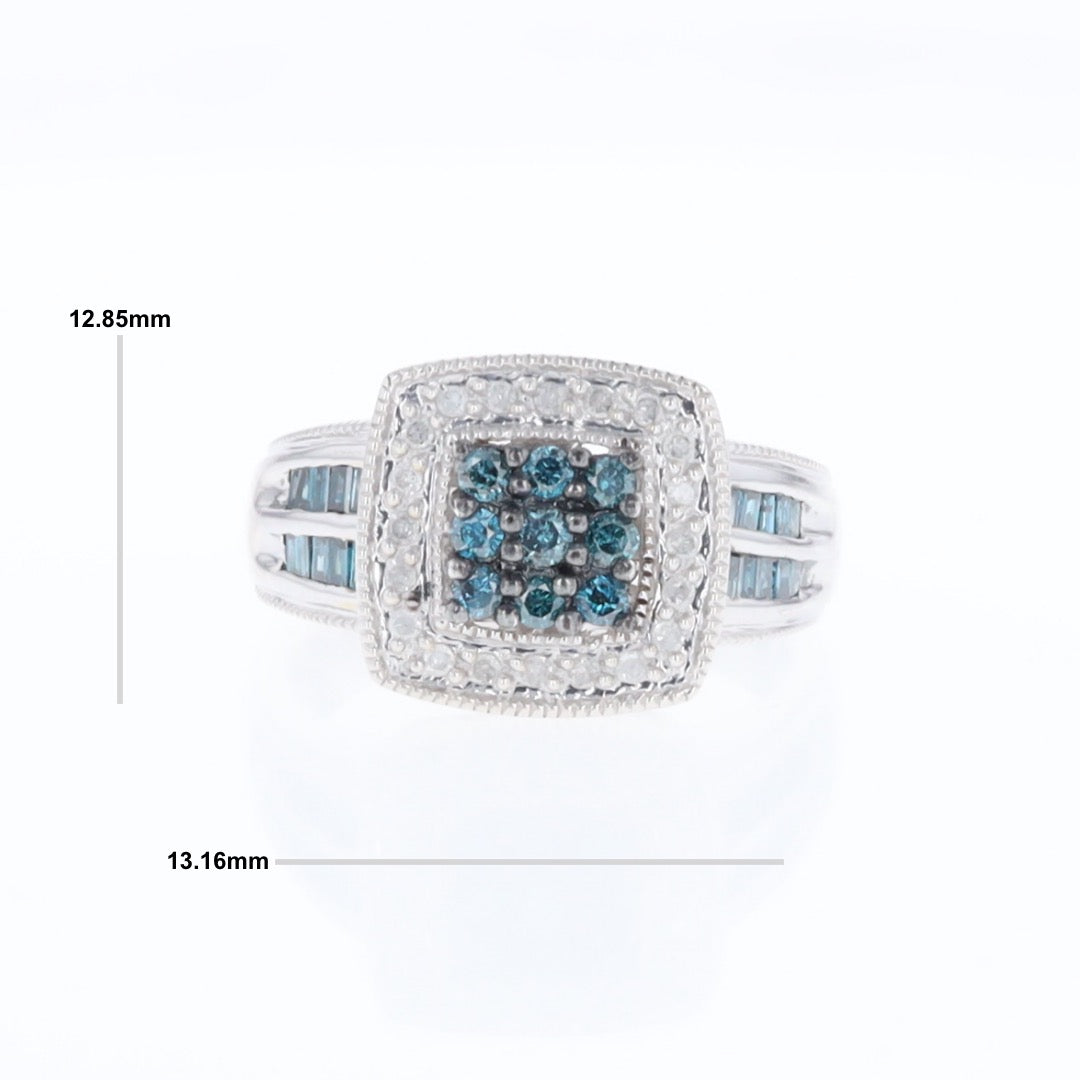 Square Blue & White Diamond Ring