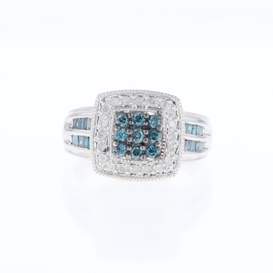 Square Blue & White Diamond Ring