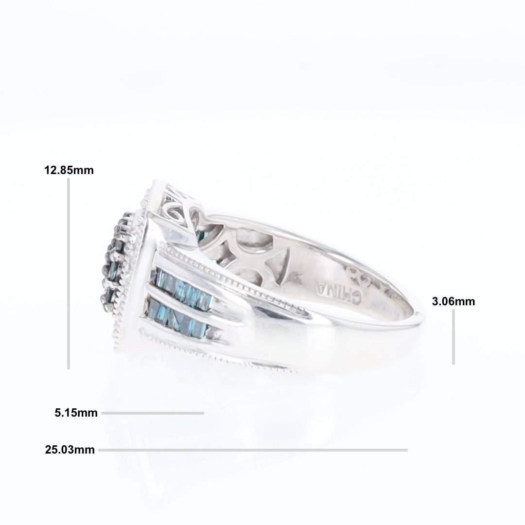 Square Blue & White Diamond Ring