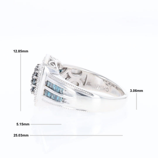 Square Blue & White Diamond Ring