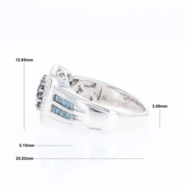 Square Blue & White Diamond Ring