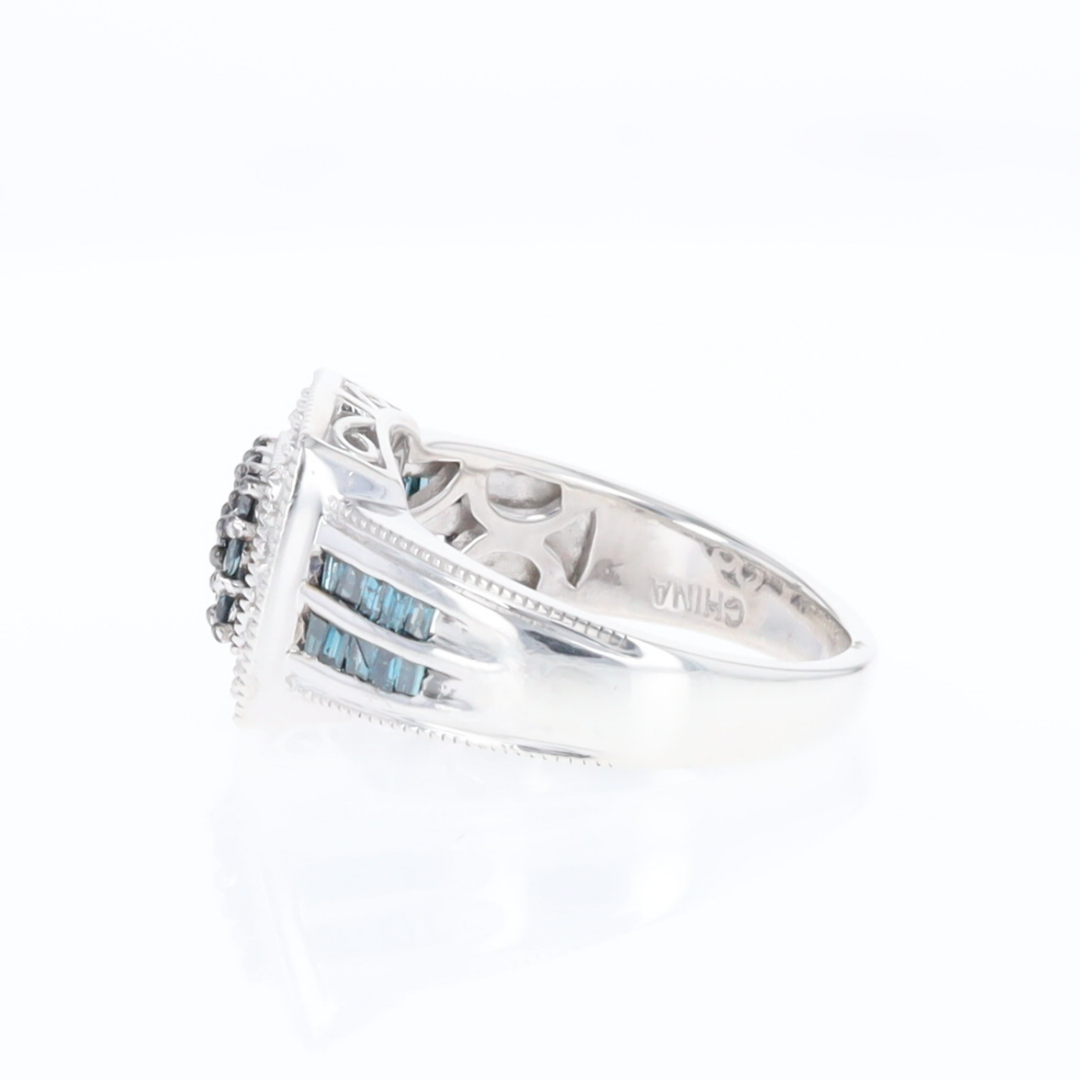 Square Blue & White Diamond Ring