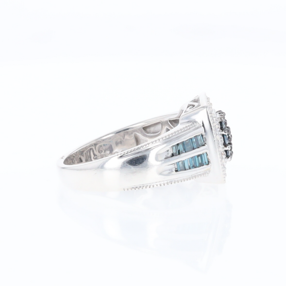 Square Blue & White Diamond Ring