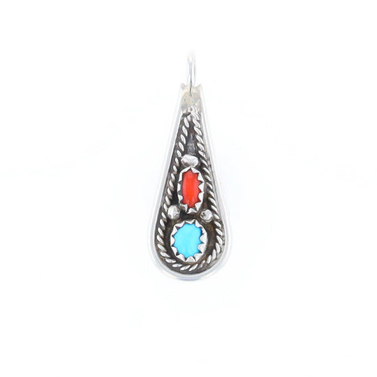 Native Turquoise & Coral Teardrop Pendant